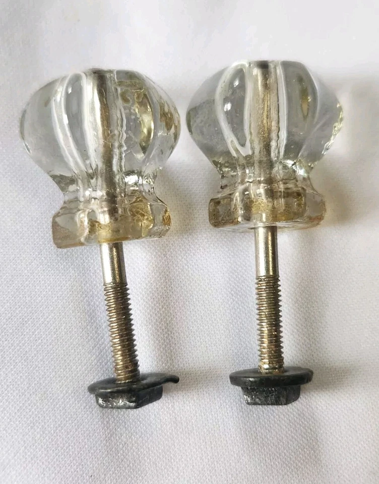 Vintage Clear Hexagon Gem Cut Glass Drawer Cabinet Knob Set Of 2 - Image 4 of 4