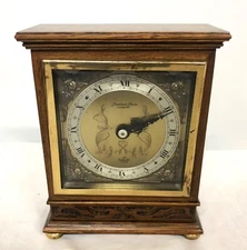 ELLIOTT LONDON Oak with Blind Fretwork Bracket Mantel Clock : Thorn COVENTRY