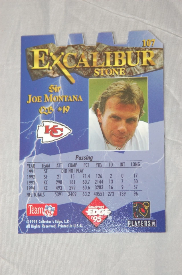 Joe Montana 1995 Collector's Edge Excalibur Stone Die-Cut Chiefs Foto 2 de 2