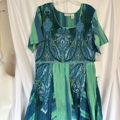 Drapers & Damons Womens 2Xl Colorful Paisley Boho Dress Smocked Broomstick