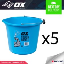 Image of 5x Ox Tools OX-P112315 15L Tough Trade/Builders Bucket, Multi Purpose Use