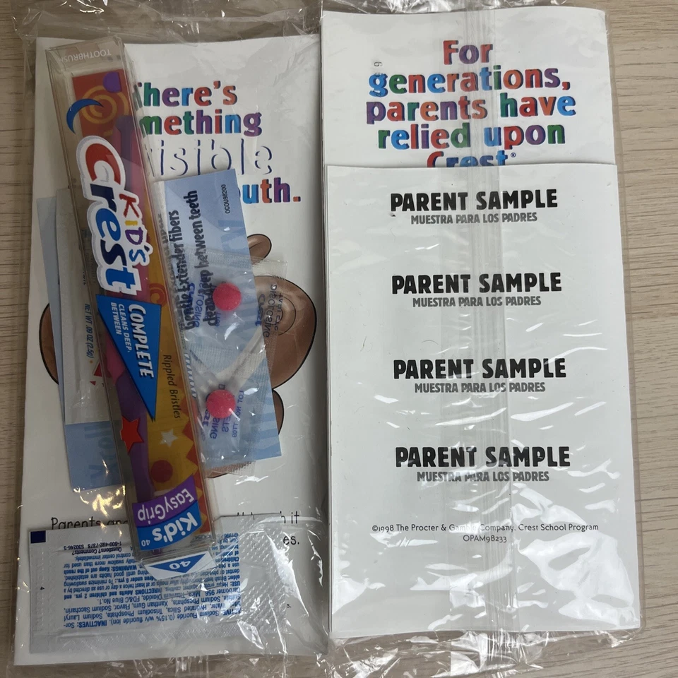 Antigo 1998 Escova de Dentes Infantil Crista Programa Escolar Crest Lote De 4 Pacotes Novo - Imagem 4 de 4