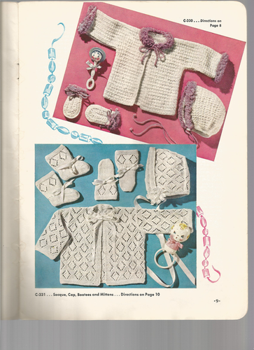 Crochet Knit Patterns Baby Bonnets Caps Booties Mitts Dress Infants Vtg 50s M90 - Picture 8 of 10