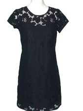 LOFT Ann Taylor womens navy blue mini shift dress floral lace short sleeve xs/00