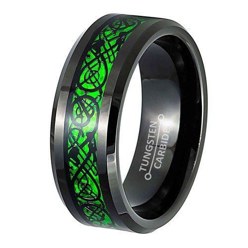 Alianzas de boda para hombre de 8 mm con diseño de incrustación de borde biselado de carburo de tungsteno - ajuste cómodo - Imagen 7 de 20