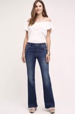 New Anthropologie PILCRO SCRIPT Mid-Rise Flare Jean Sz 26 Women Blue Denim 128