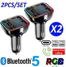 2pc Bluetooth 5.0Car Wireless FM Transmitter Adapter 2USB PD Charger Hands-Free
