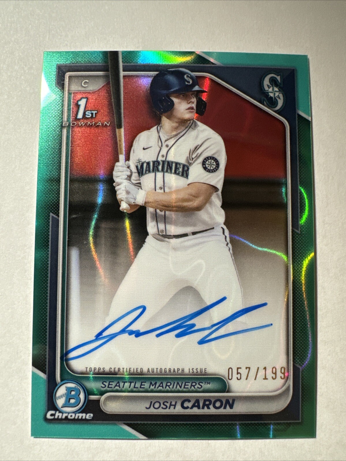 2024 Bowman Draft Josh Caron 1st Chrome Aqua Wave /199 Refractor Auto