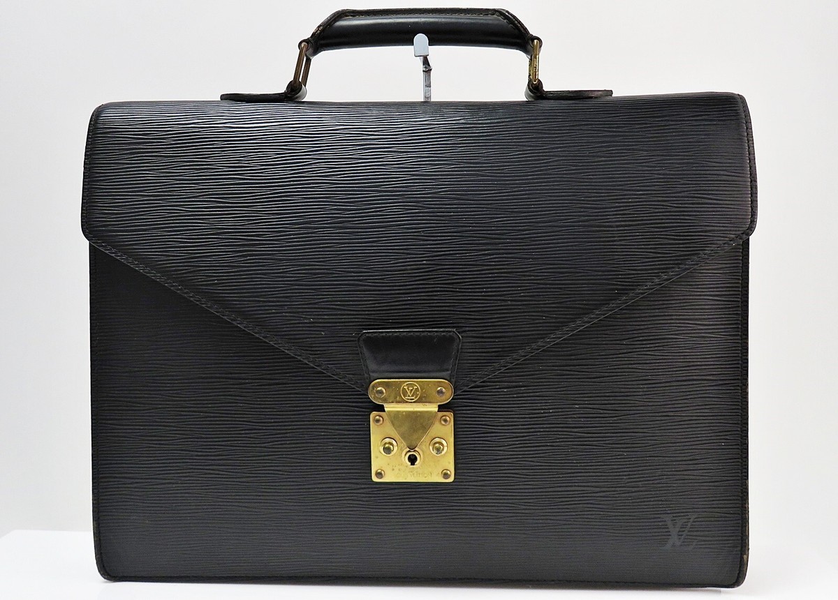 Auth LOUIS VUITTON Serviette Ambassador Black Epi Leather Business