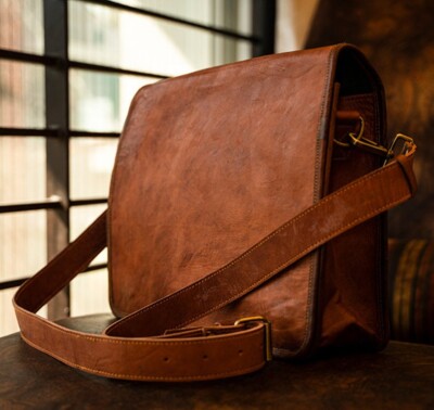Vintage Leather Messenger Laptop Bag Computer Genuine Shoulder Men's Brown