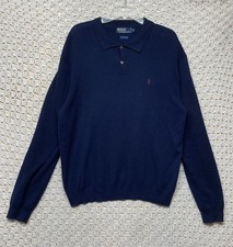 Polo Ralph Lauren Pullover Polo Sweater Mens XL Navy Blue 100 Pima Cotton
