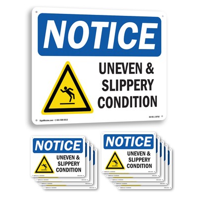 Uneven & Slippery Conditions OSHA Notice Sign Metal, Plastic, Decal 5 or 10 Pack