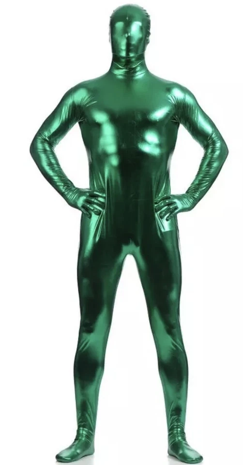 Metallic Sexy Unisex Cosplays Costume Jumpsuit Zipped Full Head — 第 4/4 张图片