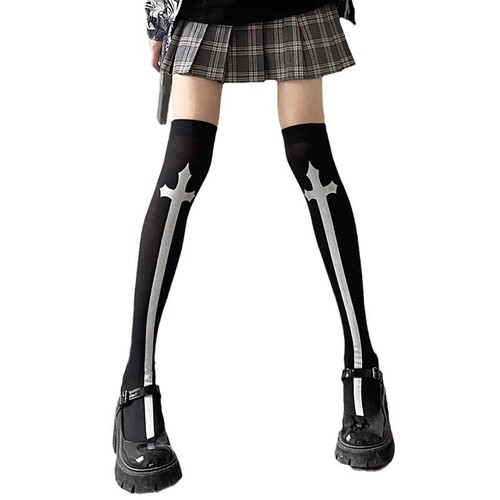 Medias hasta el muslo de mezcla de algodón con estampado de huesos para disfraces de Halloween - Imagen 11 de 27