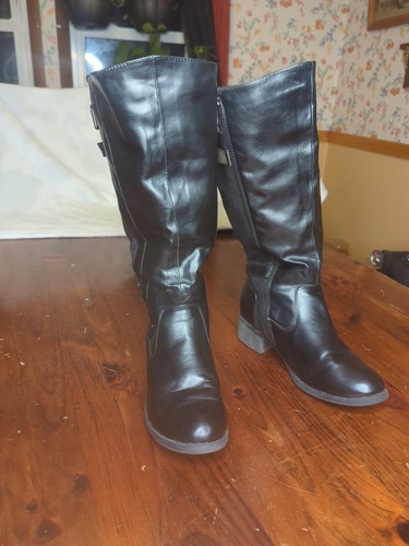 Vista Black Faux Leather Riding Boot Women's 8W Expandable - Picture 8 of 15
