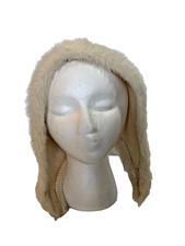 Vintage Faux Fur White Cream Cloche Hat w Ear Flaps Bonnet Winter