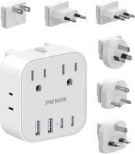 European Travel Plug Adapter Set, 8-In-1 Travel Adapter with 4 AC, 4 USB Ports