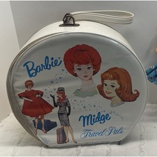 Vintage 1964 Mattel BARBIE MIDGE WHITE Round Travel Pals Case RARE