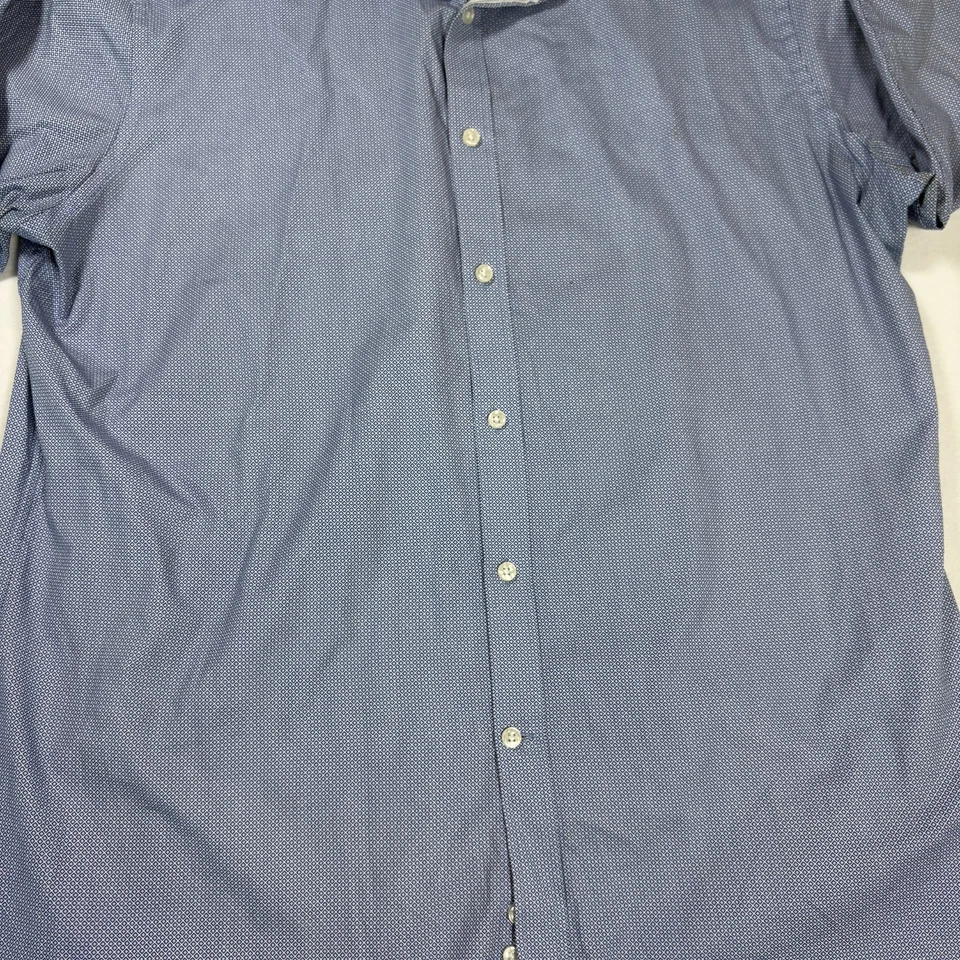 Camisa de vestir Michael Kors para hombre XL azul geométrica calce ajustado manga larga manchas Foto 3 de 4