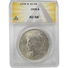 1935 Peace Dollar AU 58 ANACS Silver $1 Coin SKU:I20758
