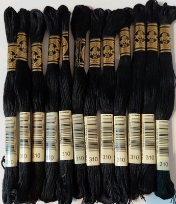 DMC 310 Pack of 12 Black Six Strand Embroidery Cotton Floss 8.7yd Each Skein