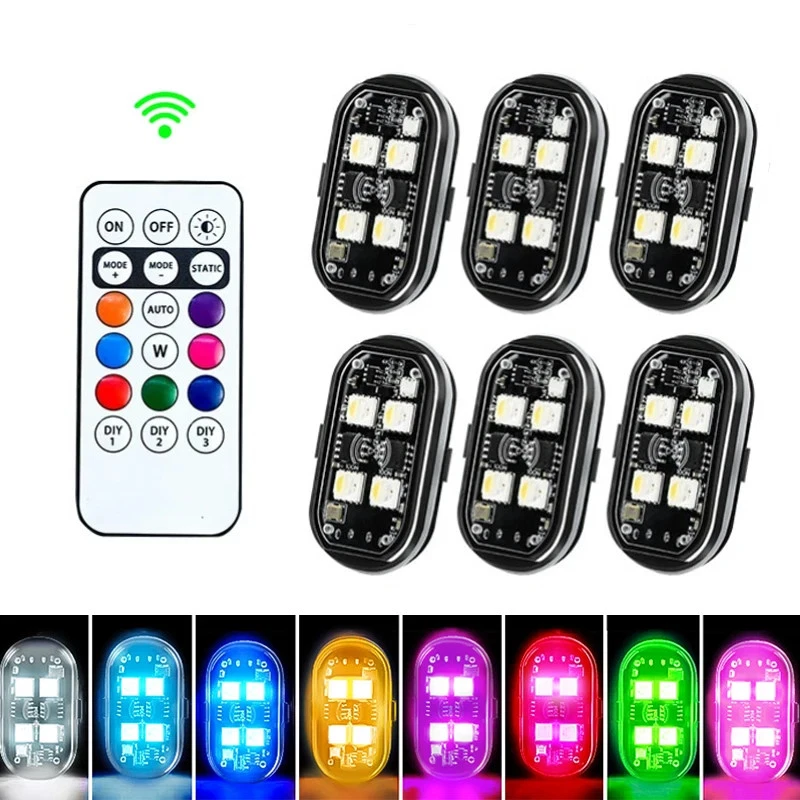 2/4/6Pcs Wireless RGB LED Strobe Light W/ Remote Control For Car Bike Motorcycle - Image 2 of 4