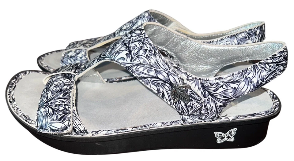 Alegria 女式 KEN-769 皮革凉鞋 42 码 US 11.5/12 黑白花卉 — 第 4/4 张图片