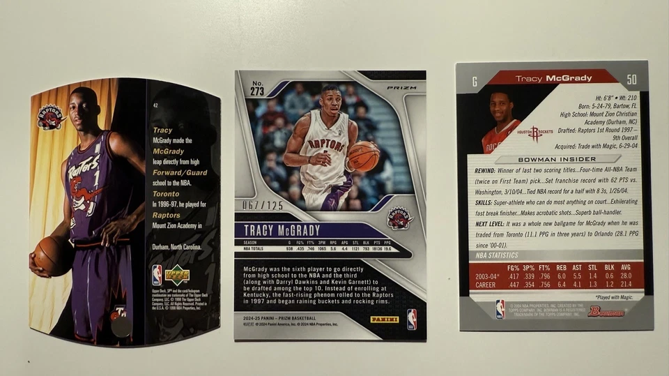 Lote de 2 2024-25 Panini Tracy McGrady/125 y 1998 cubierta superior SPx Foto 2 de 2