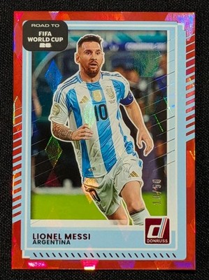 2024-25 Donruss Lionel Messi 10 /50 (JERSEY#) RED Cubic Fifa Cup Argentina #154