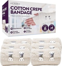 JFA Medical Cotton Crepe Bandages 7.5cm x 4.5m - Box of 6 One Size