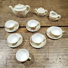 Children's Tea Set Pot Cups Saucers Sugar Creamer Japan Vintage Read