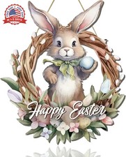 Easter Wreaths for Front Door Bunny Welcome Wood Sign Decor Door Hanger Spring D