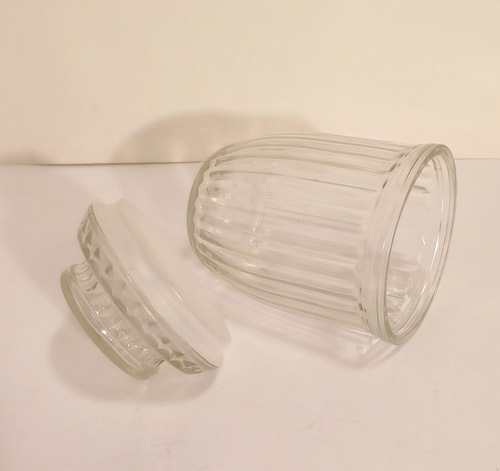 Barattolo barattolo farmacia a costine vetro ancoraggio vintage coperchio starburst 7" - Foto 5 di 10