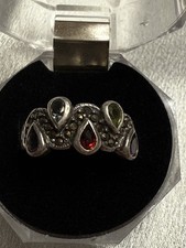 Amethyst, Garnet, Peridot, Aquamarine  Marcasite Sterling Silver Ring