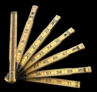 Vtg Wood Folding Ruler Lufkin Extension Rule X46F Brass Joint Locks Red End 72''