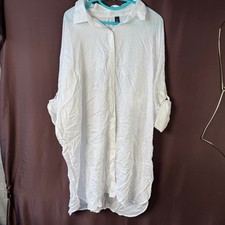 Lands' End Women's L LONG White Roll Sleeve Tunic Swim Cover Up