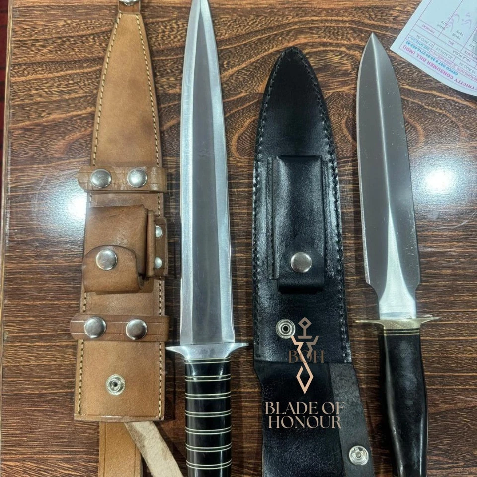 BOH-2 PIEZAS PERSONALIZADO HECHO A MANO D2 HERRAMIENTA ACERO JUEGO DE DAGAS DE CAZA CON FUNDA DE CUERO Foto 2 de 2