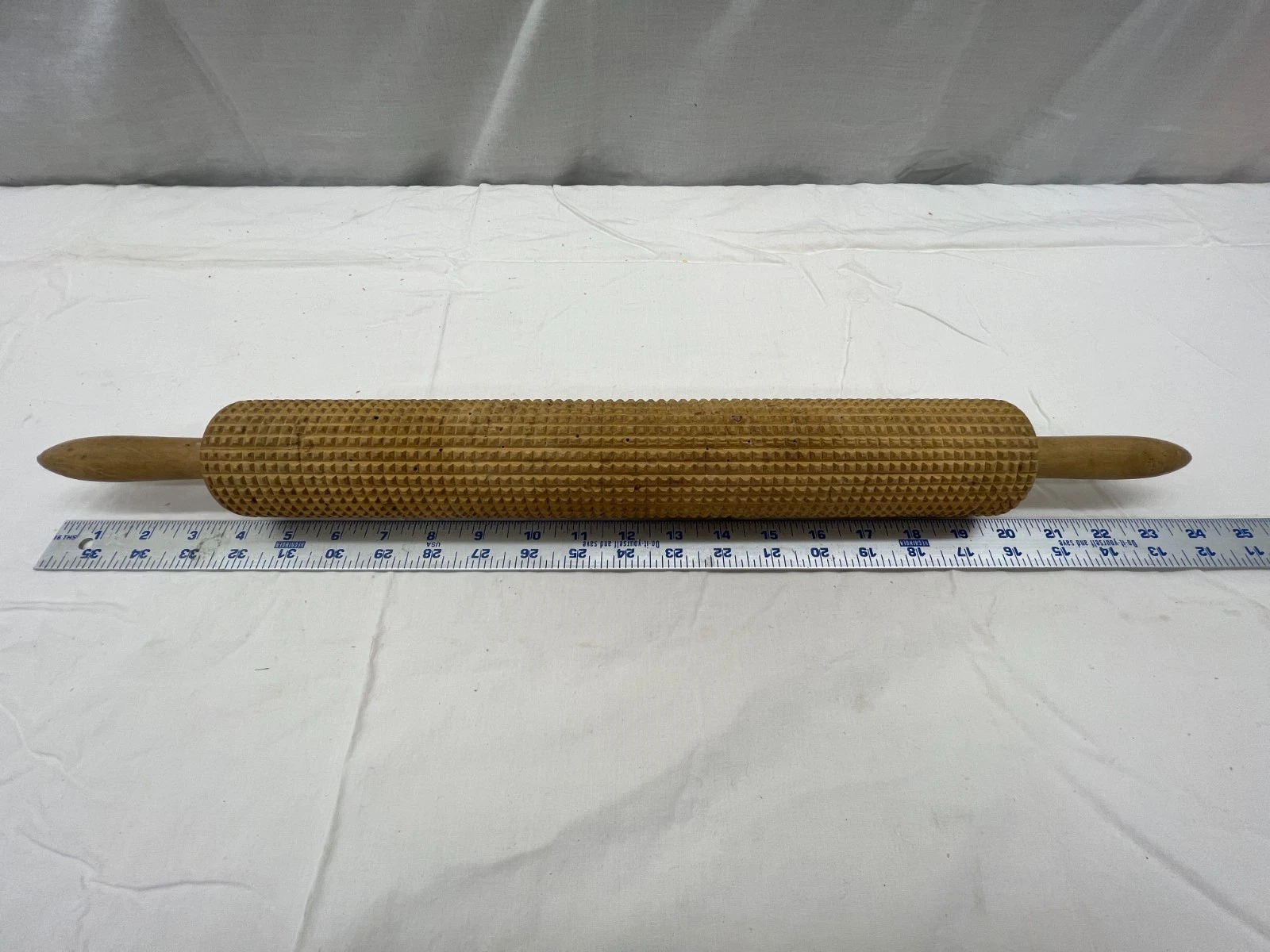 Vintage 24" Wooden Lefse Rolling Pin Notched Design