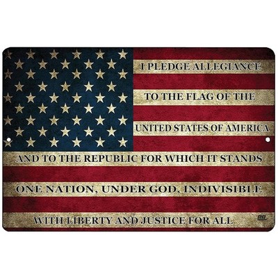 12x8 Aluminum American Flag Sign with Pledge of Allegiance - Perfect Gift Choice