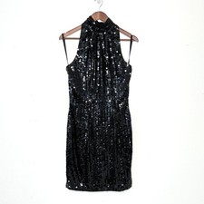 VTG Peak Evenings Hand Beaded Sequin Halter Dress Women S Black Cocktail Y2K NWT