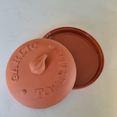 Vintage Norpro Terrakotta Knoblauch Bäcker und Tortilla Wärmer Terrakotta Schale