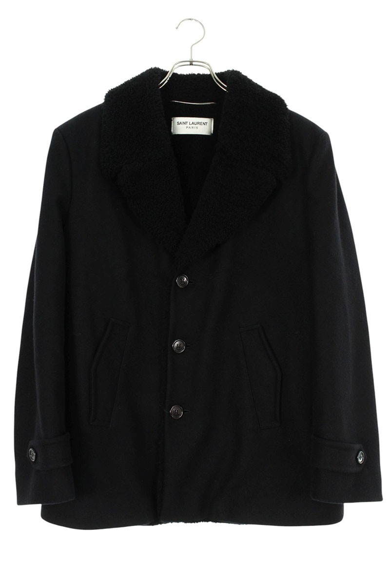Cappotto lana Saint Laurent Paris nero taglia 48 fodera lana boa 
