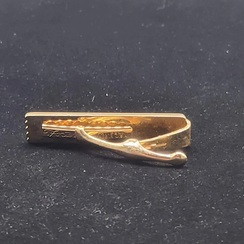 Barra de clip de corbata Foster vintage tono dorado piedra roja hecha en EE. UU. 1,5 pulgadas para hombre Foto 3 de 4