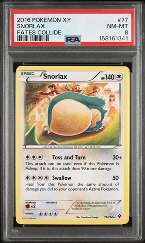 2016 POKEMON XY FATES COLLIDE #77 SNORLAX PSA 8