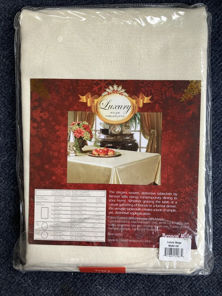 Benson Mills Luxury Metallic Beige  Mylar Tablecloth 60X84 Oblong~*NIP* - Image 4 of 4