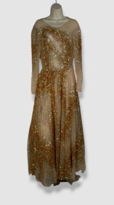 $11690 Georges Hobeika Women's Beige Beaded Sheer Tulle Gown Dress Size 40  | eBay