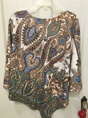 Chico's Paisley Beauty Cape Jacket Size S/M Soft Ivory, Gold, Blue, Purple - Picture 5 of 5