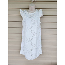 NEW Monteau White Floral Laced Mini Dress With Ruffle Sleeve Detail Small
