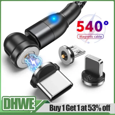 360° Magnetic Fast Charging USB Cable 3in1 Phone Charger for iPhone Type-C Micro - Image 1 of 4