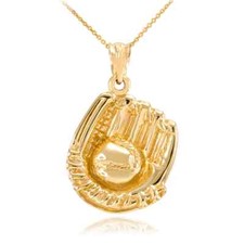 10k Yellow Gold Polished Baseball Catcher Glove  Pendant Necklace